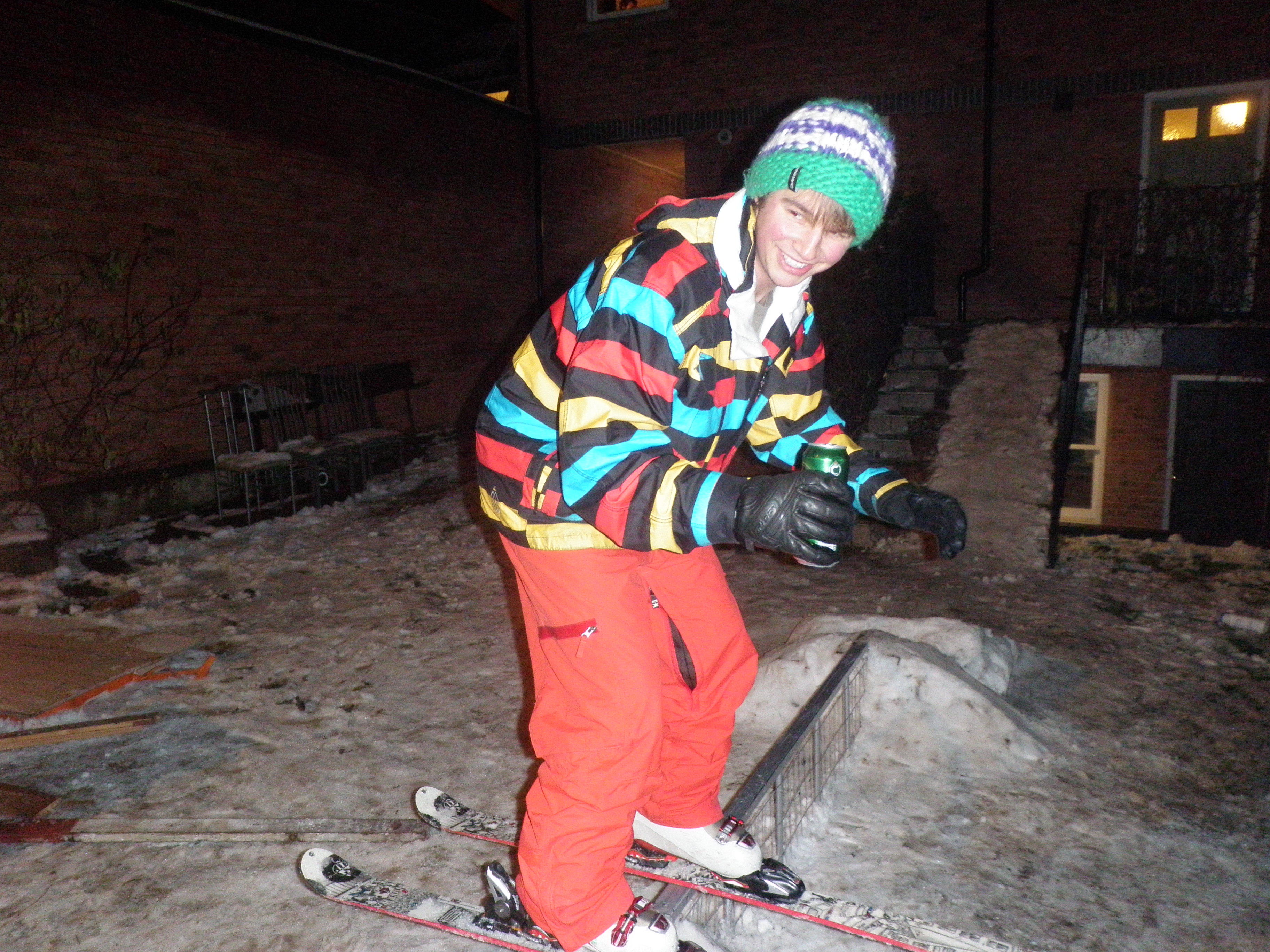 Hitting the rail, beer in hand