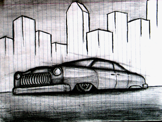 Hot rod sketch in the city (work in progress)