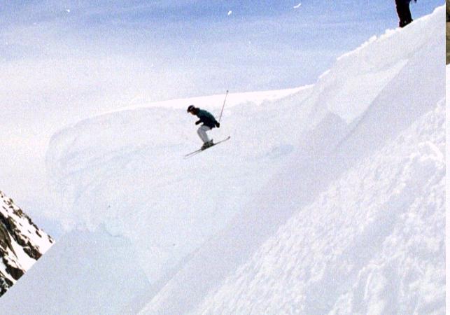 Huckin' a cornice up the Tasman Glacier