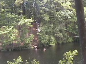 huge rope swing into water