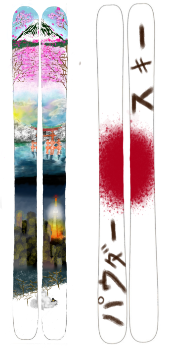 I drew a topsheet/base design for a pair of powder skis 