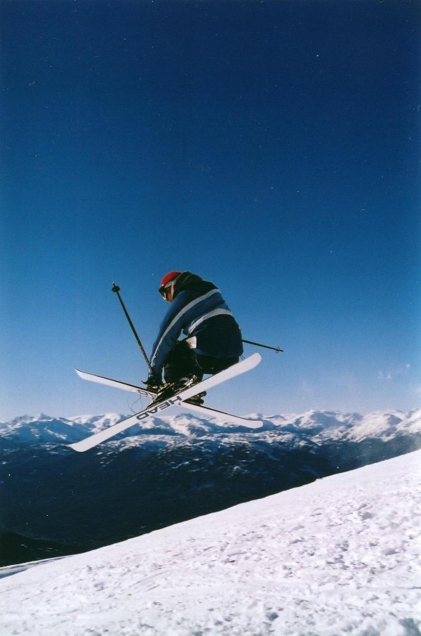 I like to grab my ski when I am in the air.