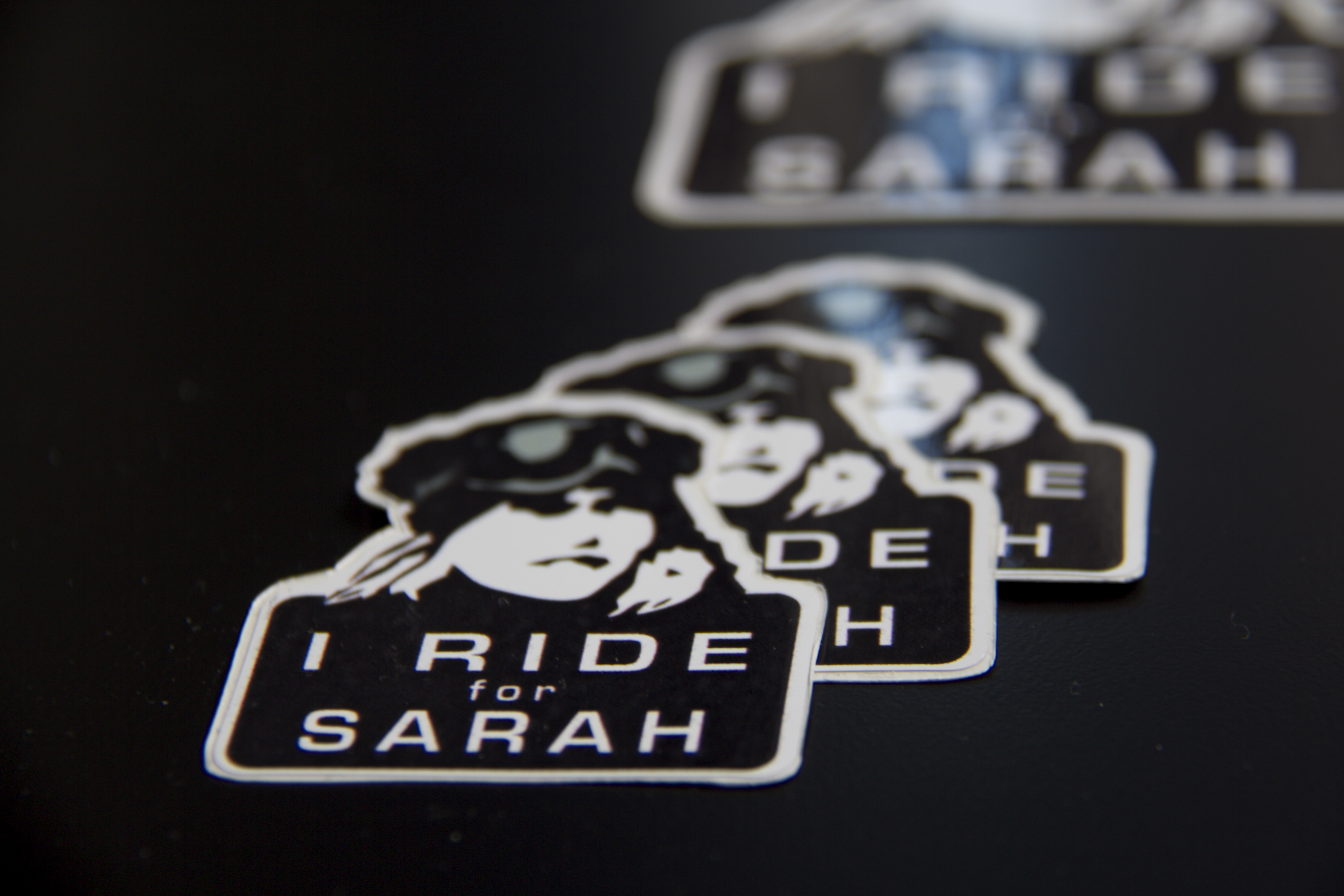 "I Ride for Sarah" stickers
