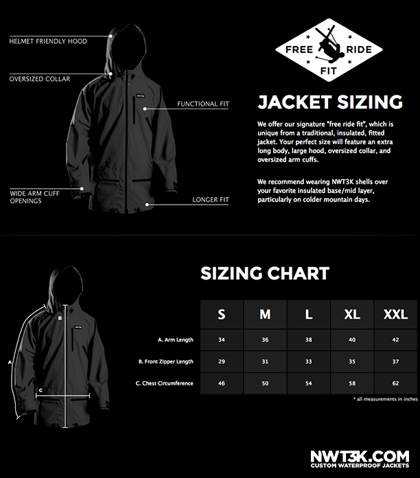 Jacket Sizing | NWT3K Custom Waterproof Jackets