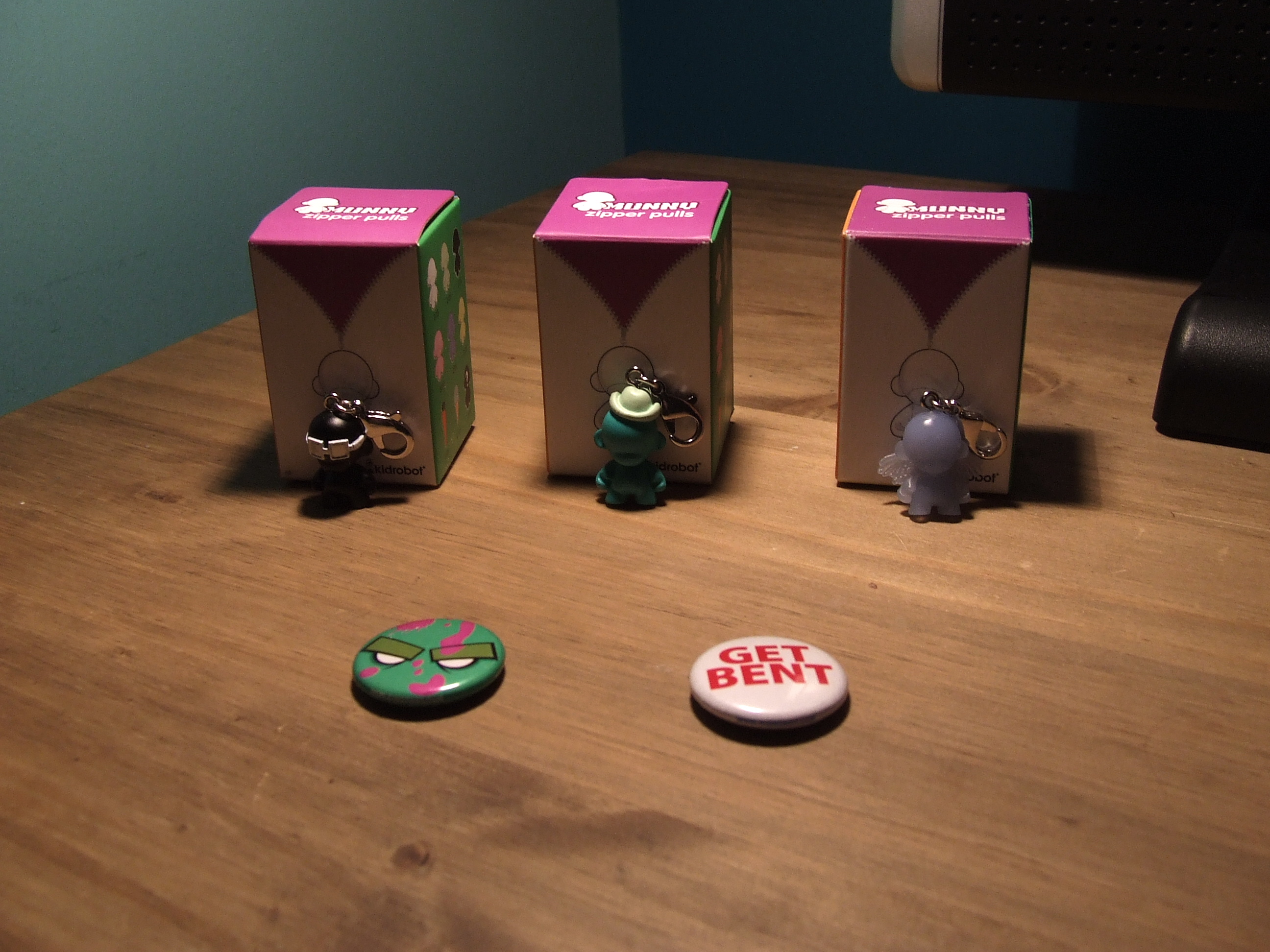 Kid Robot Munny Zipper Pulls and Kid Robot Pins