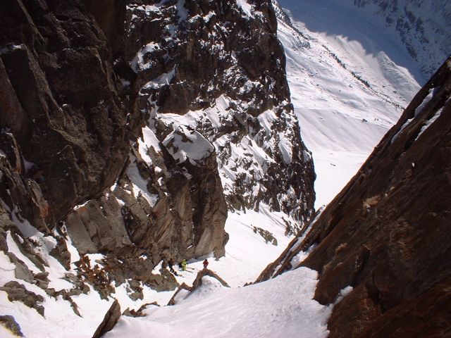 Kye Peterson, Glen Plake, and some guides in Chamonix