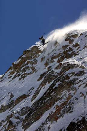 Kyle drops 20 feet into the exposed angle gully of the Headwall in the USX Championships