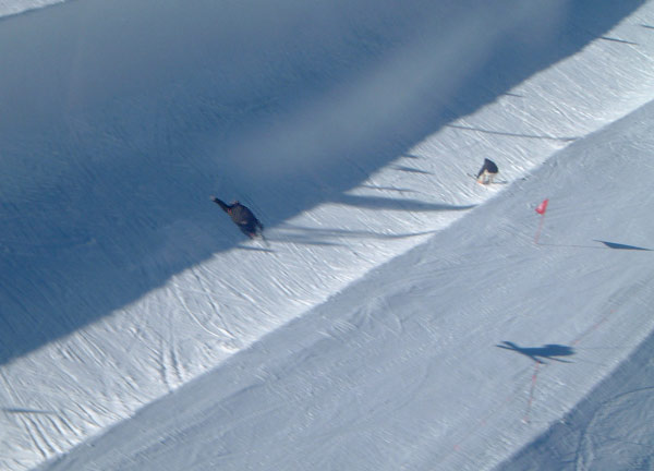 Larose airing out and pep skiing across the bottom