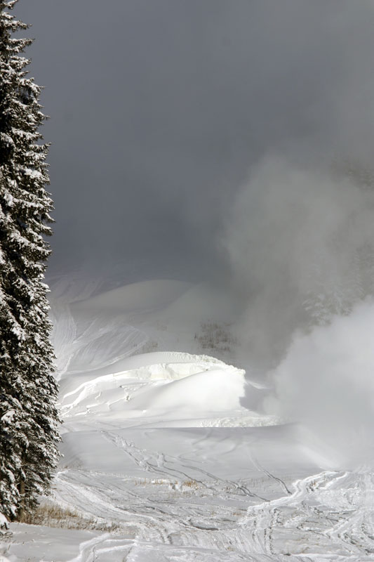 Making snow in the advanced terrain park.