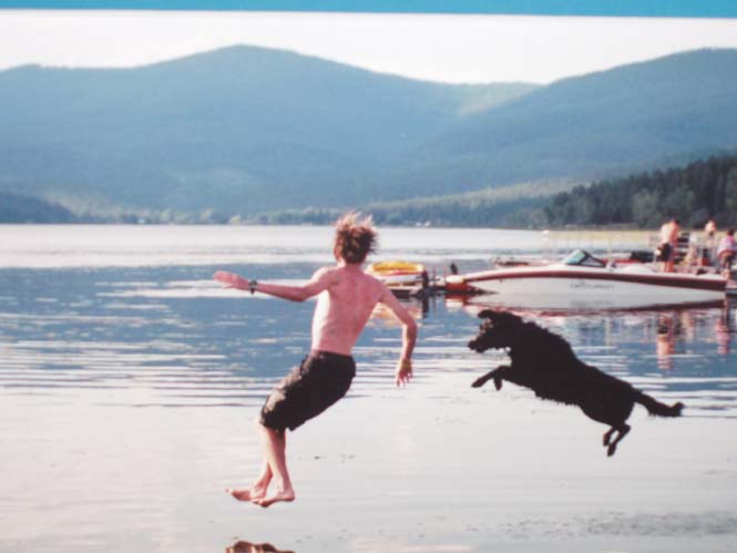 me and my dog jumping into the lake
