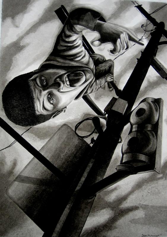 Me hanging from light pole