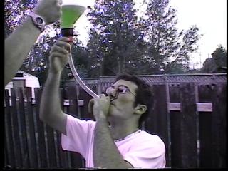 Mikey hittin' the beer bong