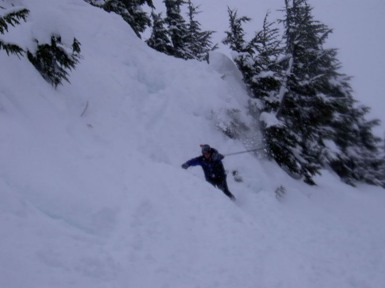 Moving at great speed After the drop, in the direction of a LOT of powder.