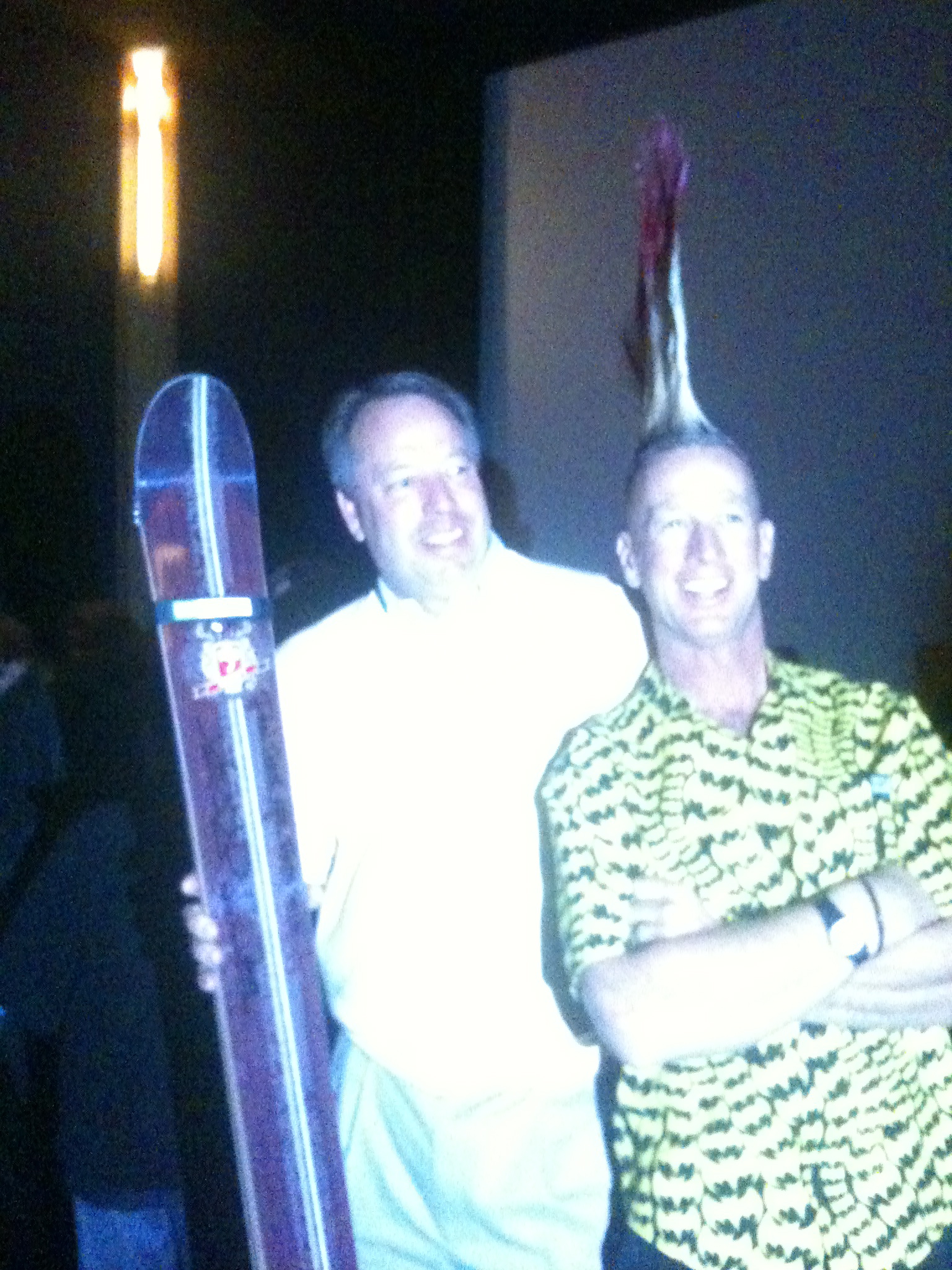 My dad and glen plake and the skis he won