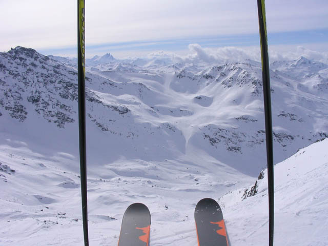My first trip the the French portion of the Alps, just about to drop in from the top of Mont Vallon