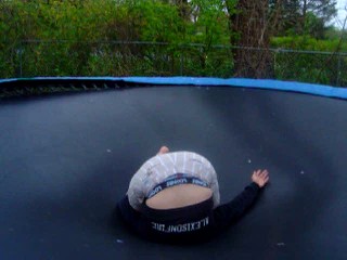My friend lading my backflip on my tramp