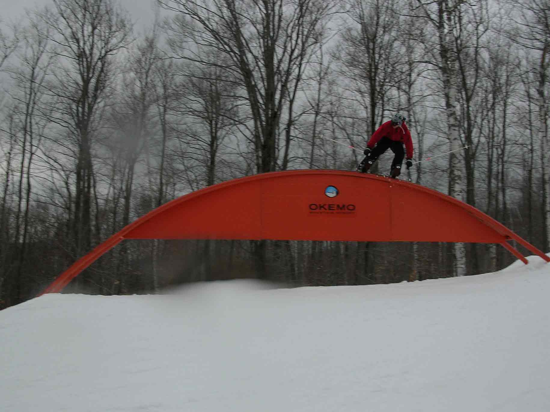 My friend stricks the Rainbow Rail at Okemo