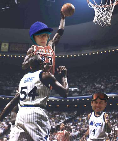 My nephew took an artistic picture of me and lindas favorite teams!!!