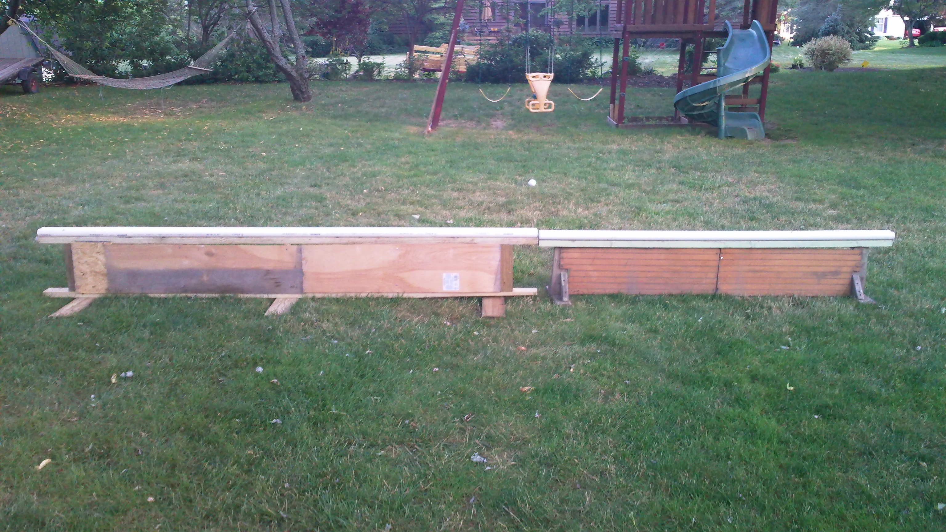 New 10' rail on left, old 7' rail on right