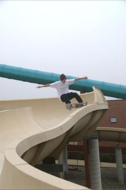 Nicholson frontside grind in a waterslide