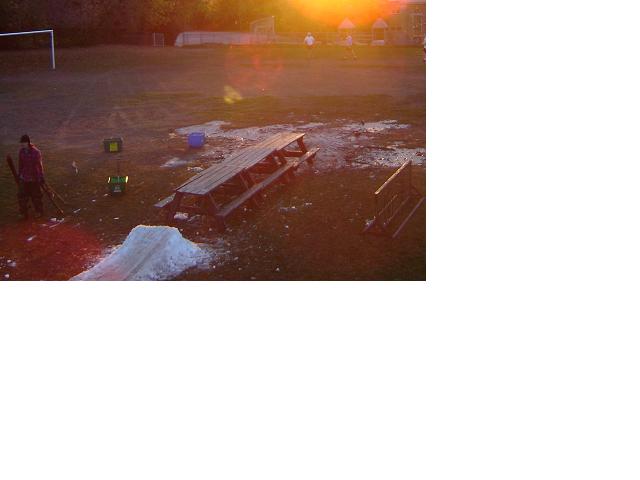 our table slide setup waiting for snow