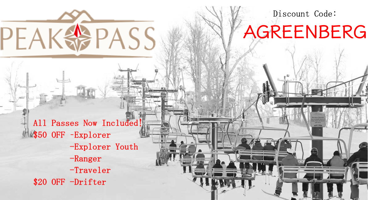 Peak Pass Discount Code: AGREENBERG for 2018/2019 Season!