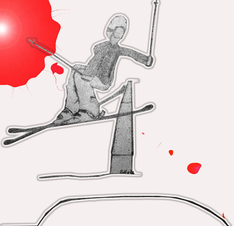 Picture of a drawn skier turned lava sun skier.