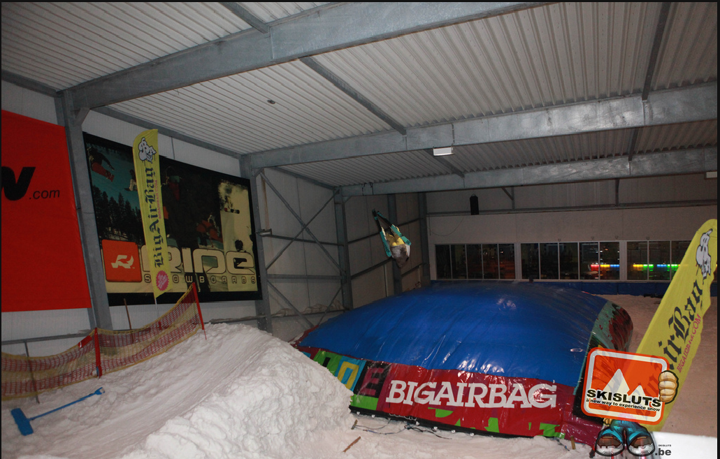Practicing some new stuff on the airbag during the LINE testday in snowvalley (BEL)