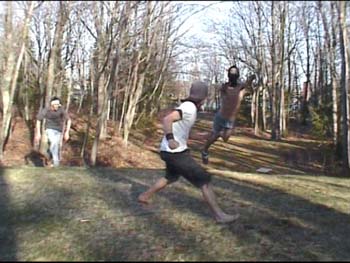 random flying nude ninja about to get his ass kicked by some warriors