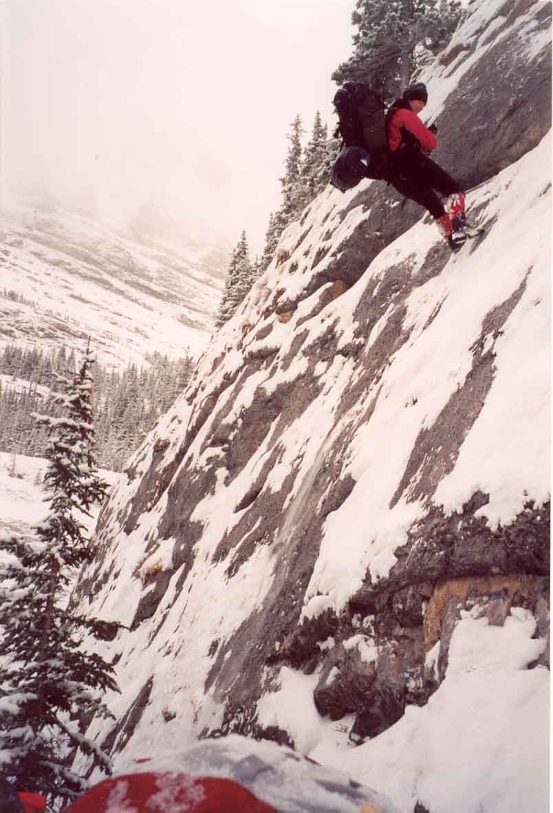 Rapelling down a cliff..