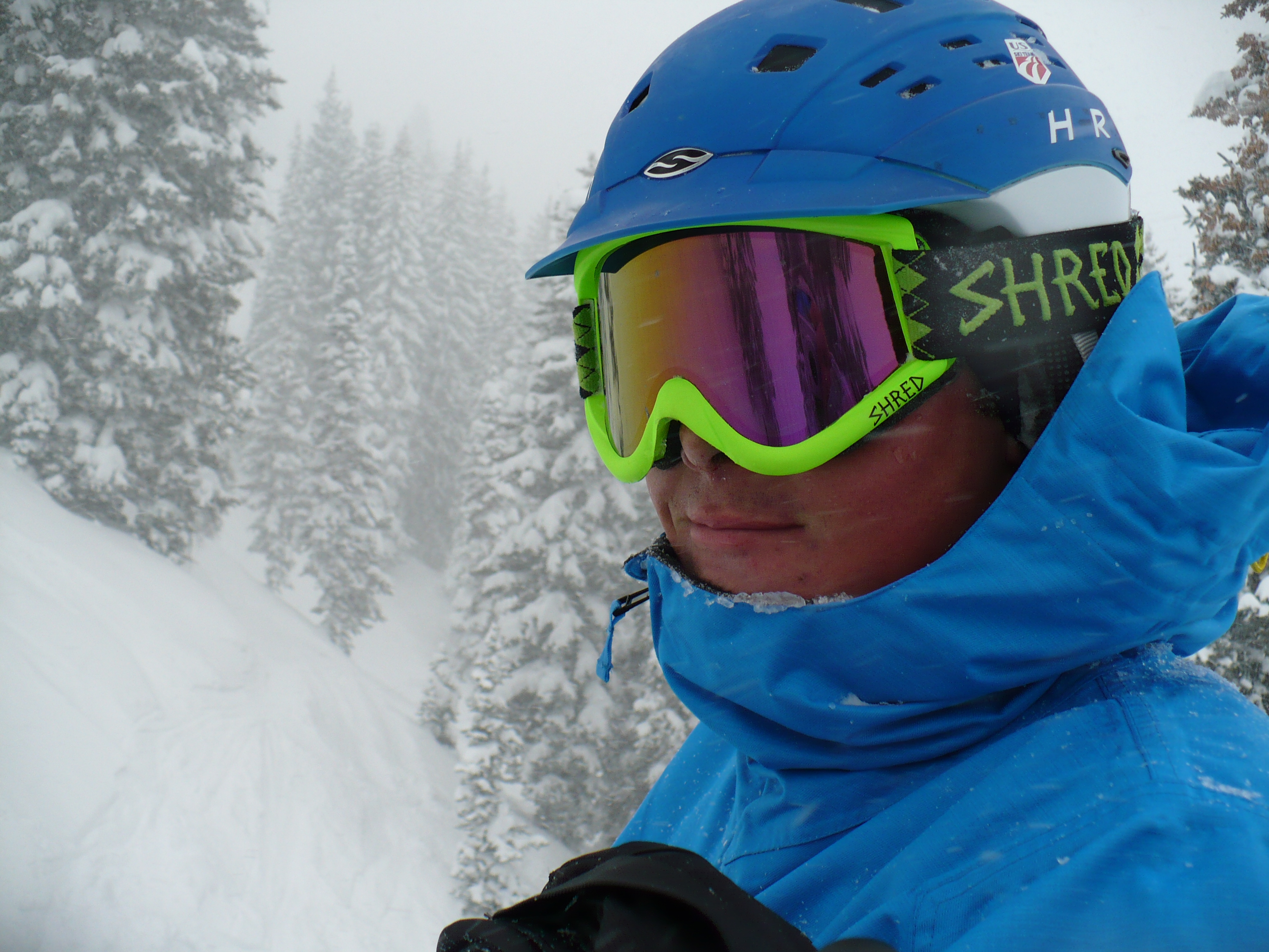 Riding up Wildcat at Alta