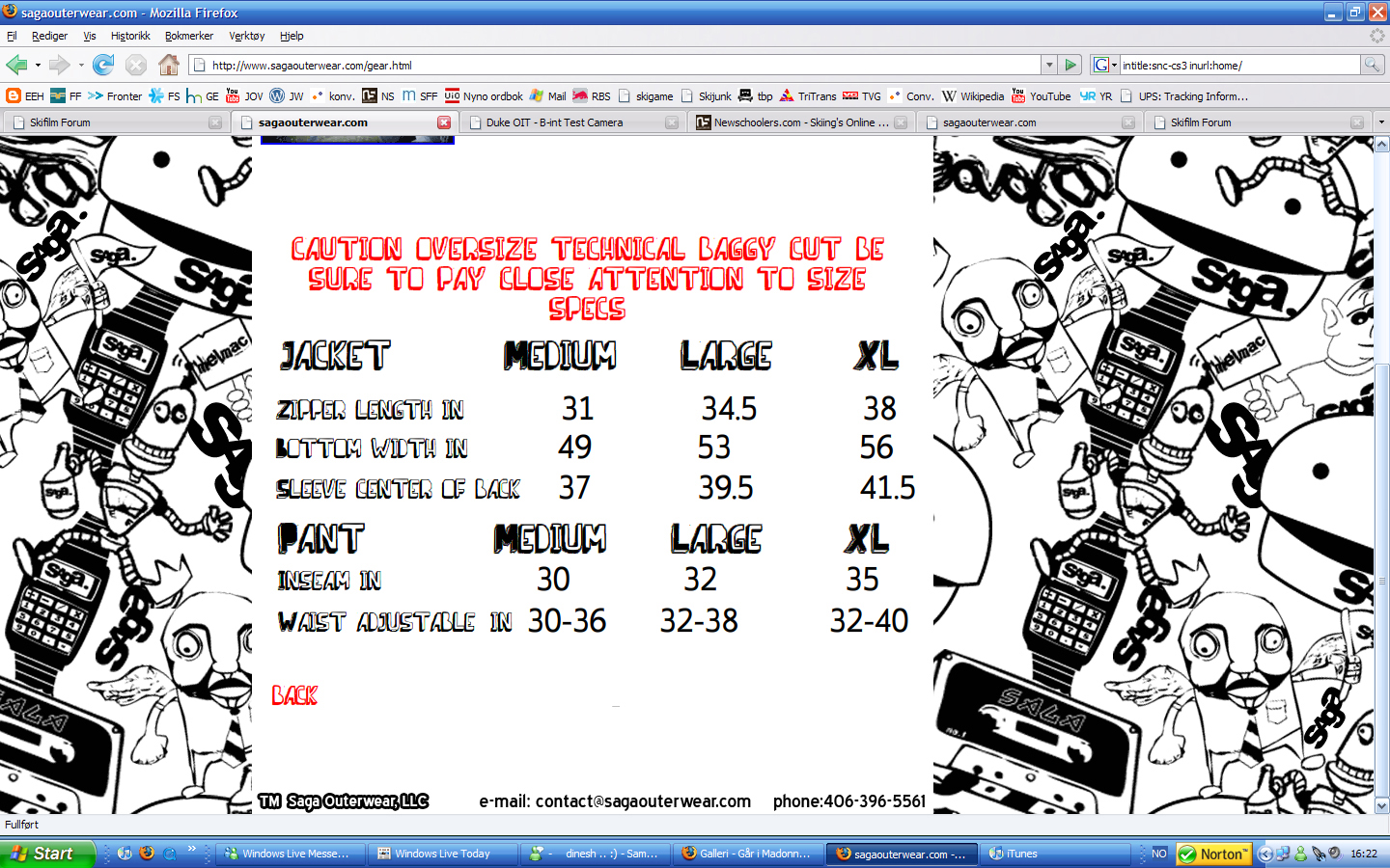 Saga 08/09 Size Chart