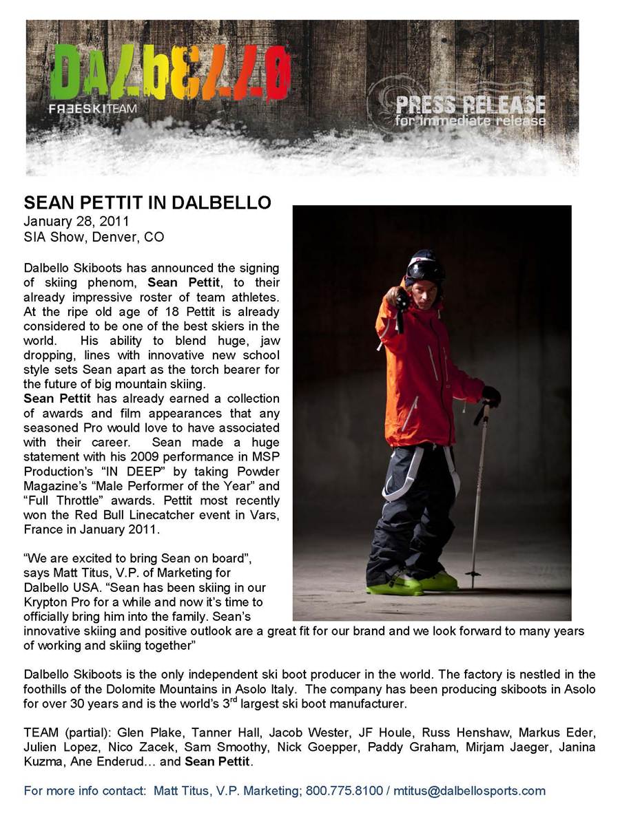 Sean Pettit in Dalbello