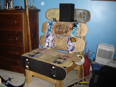 skateboard bench !!! all my non broken boards i made a bench of them