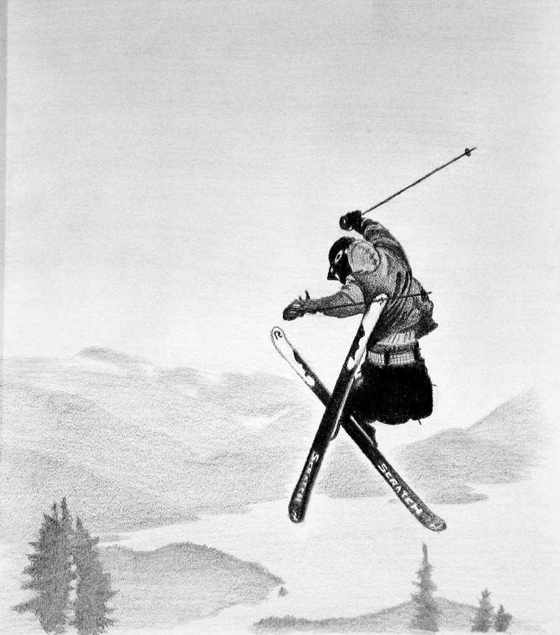 sketch of a skier hitting a jump