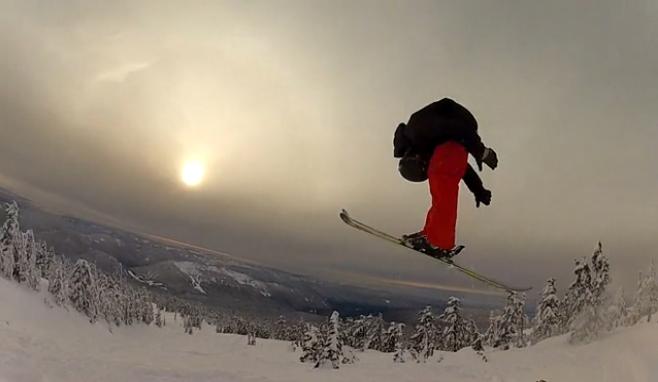 Skier attempts self-fellatio 