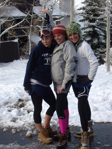 Skier chicks in tigths and boots
