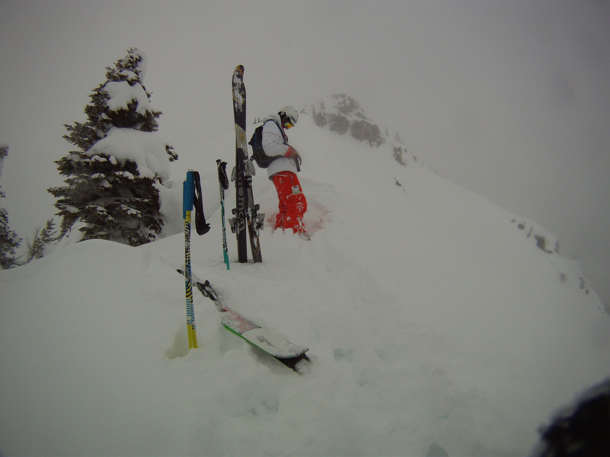 Skiin pow after long hike