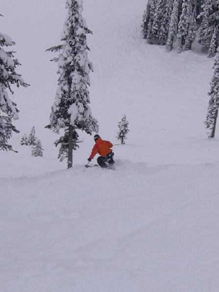 skiing back down anaconda glades