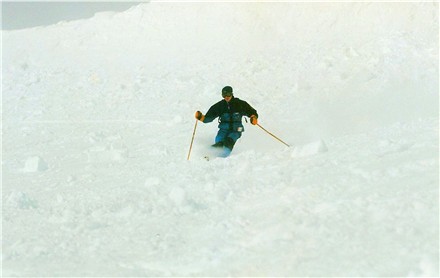 Skiing on old avalance, Lake Louise, AB
