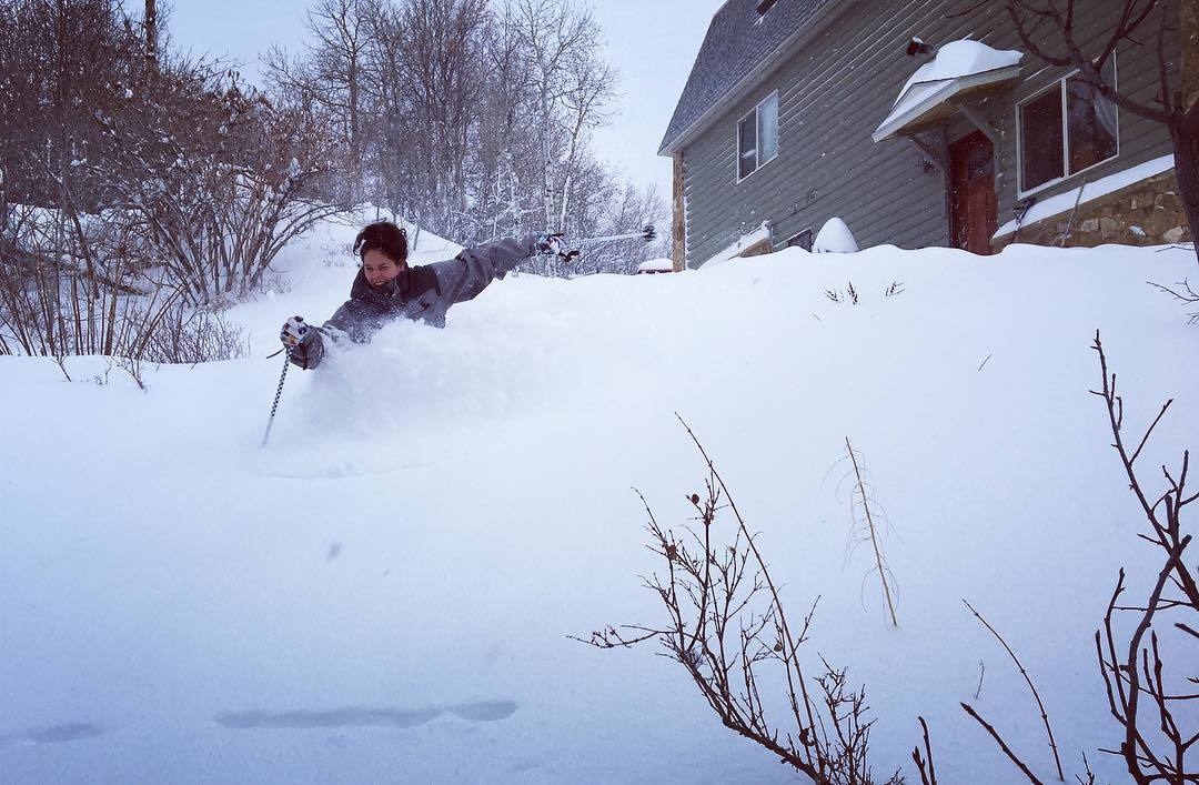 Skiing pow on the old backyard