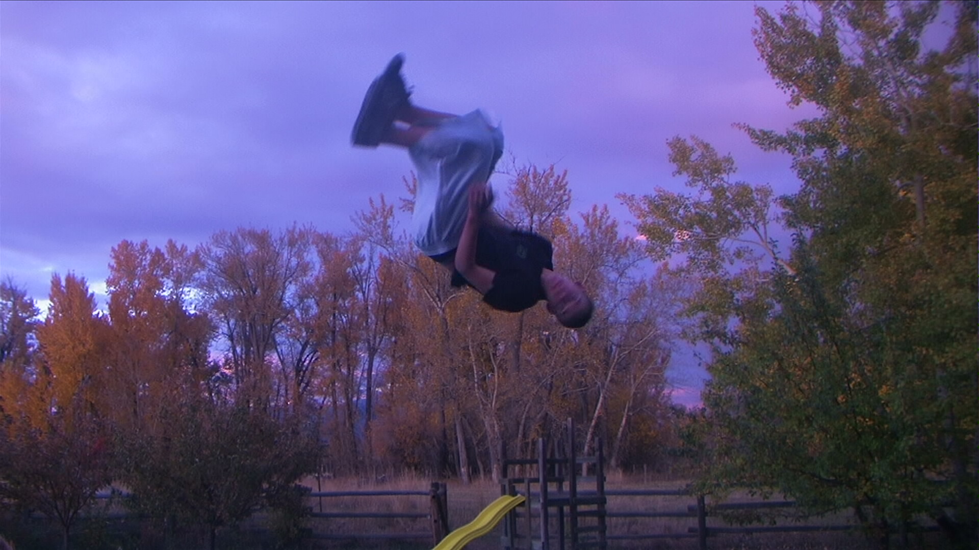 Skiing practice on the tramp