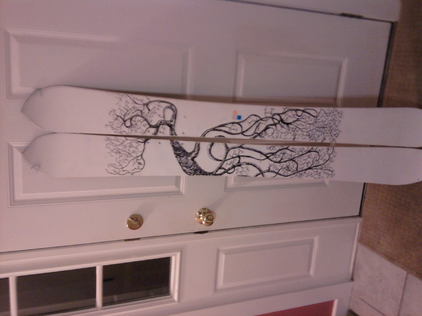 Skis I made by cutting a snowboard in half