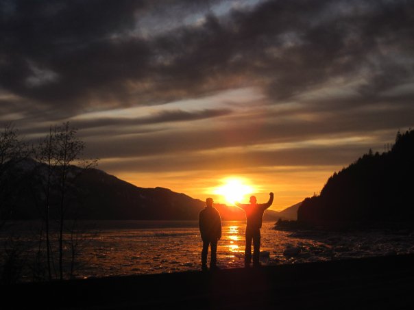 Sunset way home from skiing