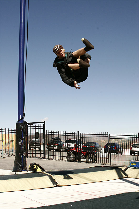 T-hall workin the ankle on the tramp