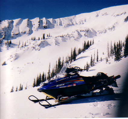 The Sled in front of some backcountry lines in CB