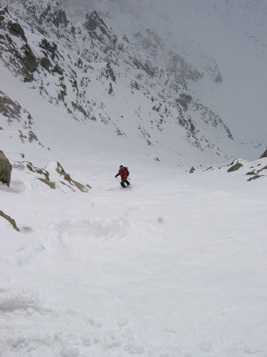The snow was thin and icy so jump turns were necessary at the top