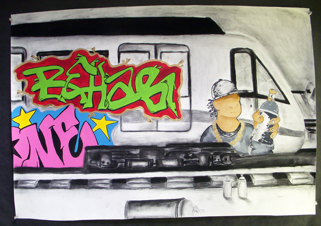 Train with shitty graffiti on it