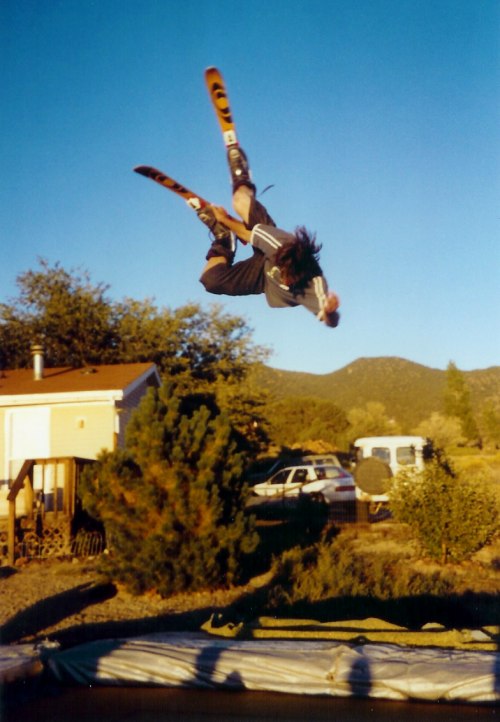 Tramp training with skis