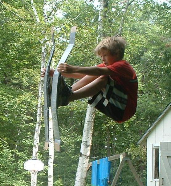 truckdriver on tramp skis